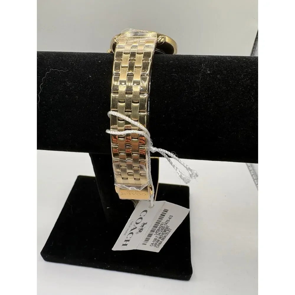 Coach Elliot Women Watch Gold Ip Black Dial Crystal Markers Nwt 14504291 Gold